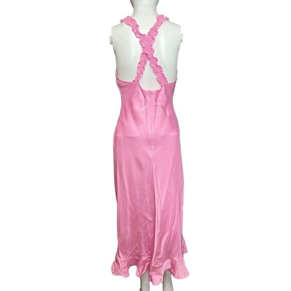 ASTR Criss Cross Ruffle Strap Full Length Formal Dress Pink Size Medium - Picture 3 of 5